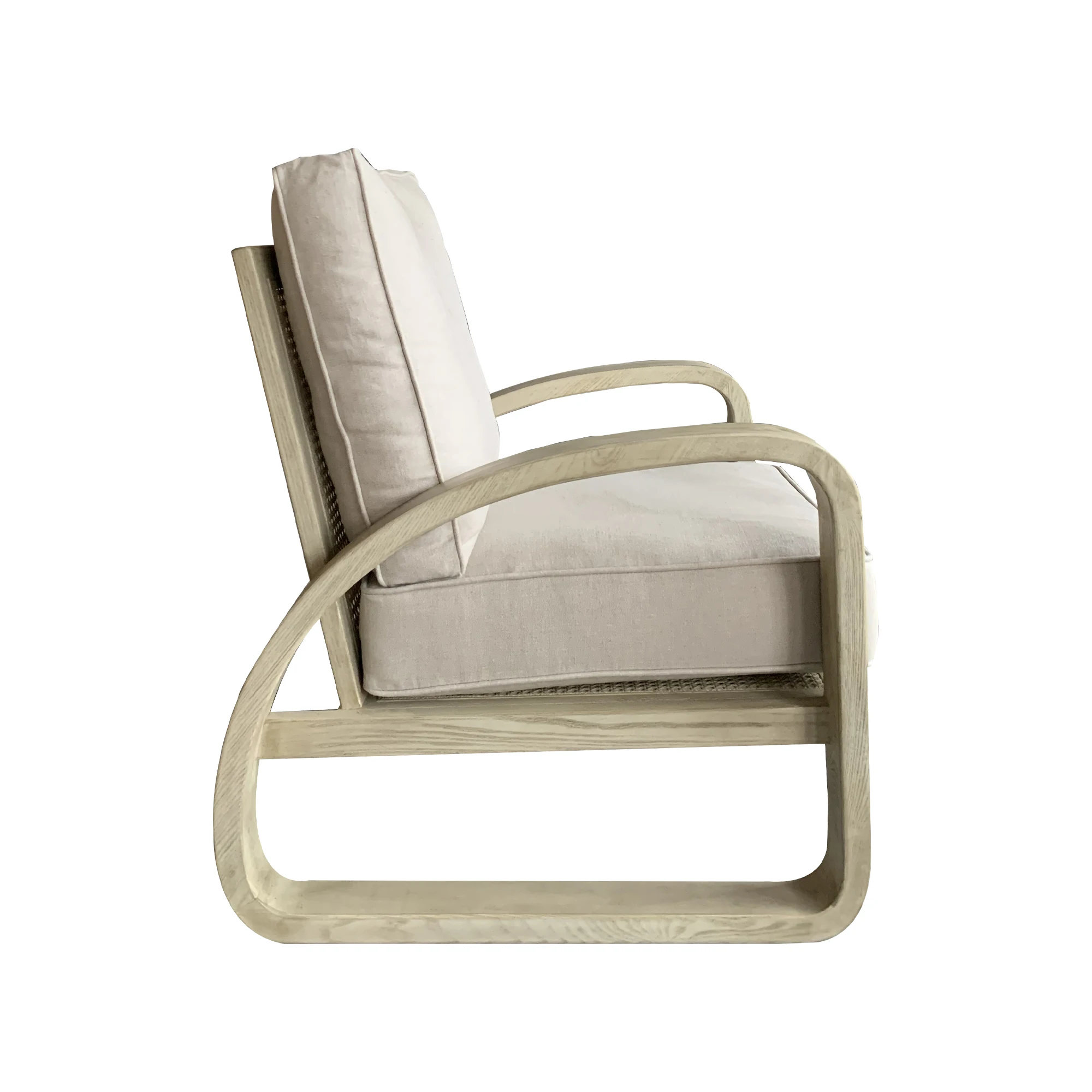 French Style Furniture Hand Carved Wooden Armchair Ash Frame Cane Seat and Back Chaise Lounge Leisure Chair with Cushions