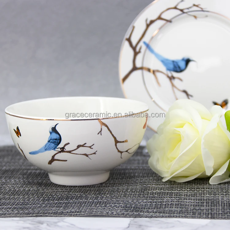 27pcs Customized Design Gold Rimmed Bone china Crockery Set Porcelain Ceramic Luxury Dinnerware Sets For 12