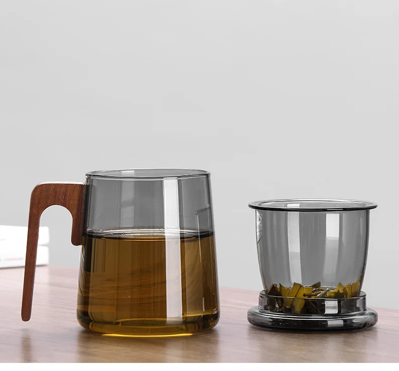 2022 Manufacturers wholesale Japanese-style heat-resistant wood separates office cups and tea and walnut filters to make tea mug