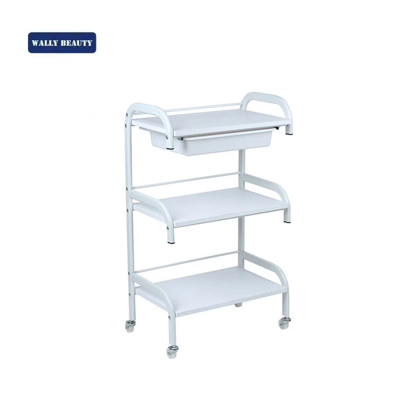 Wallybeauty 3 Tier Beauty Cart SPA Salon Trolley With Hair Color Bowls Tools Organizer Storage Tray On Rolling Wheels White