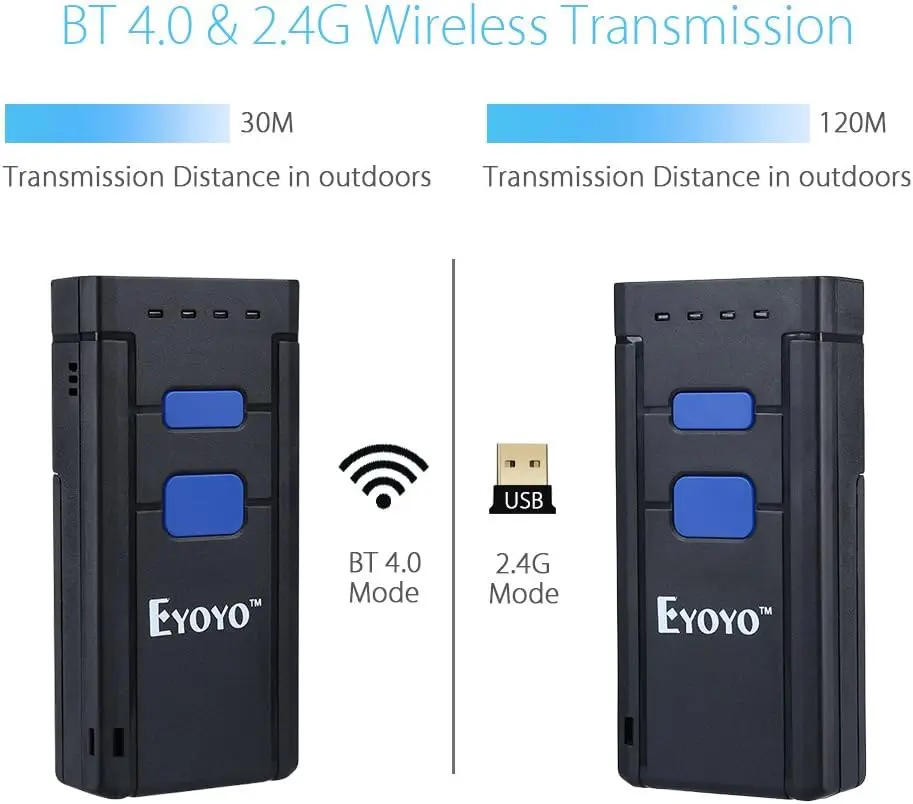 Eyoyo Portable Mini 1D 3 in 1 Bluetooth Wireless Wired Inventory Bar Code Reader Phone Barcode Scanner for iPhone Android