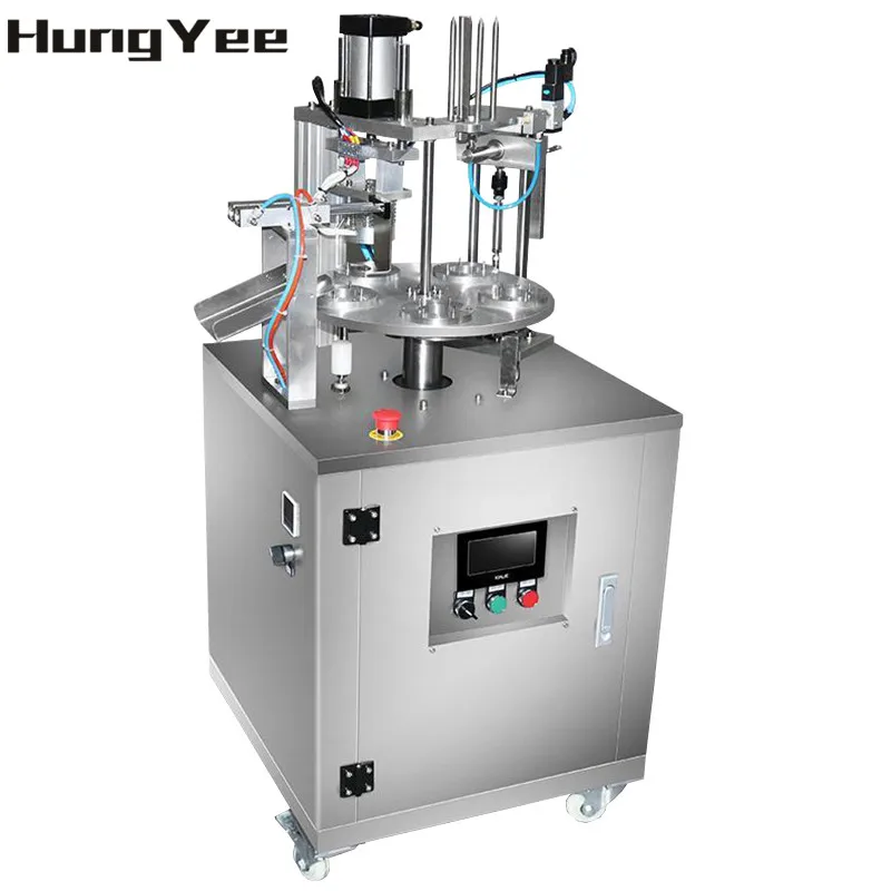 Vertical Automatic Continuous Rotary Packaging Food Mini Can Tea Cup Plastic Bottle K Cup Coffee Capsule Foil Sealing Machine