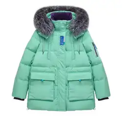 WOMEN HOT SELLING HOODED DUCK DOWN COAT with Faux Fur Trim