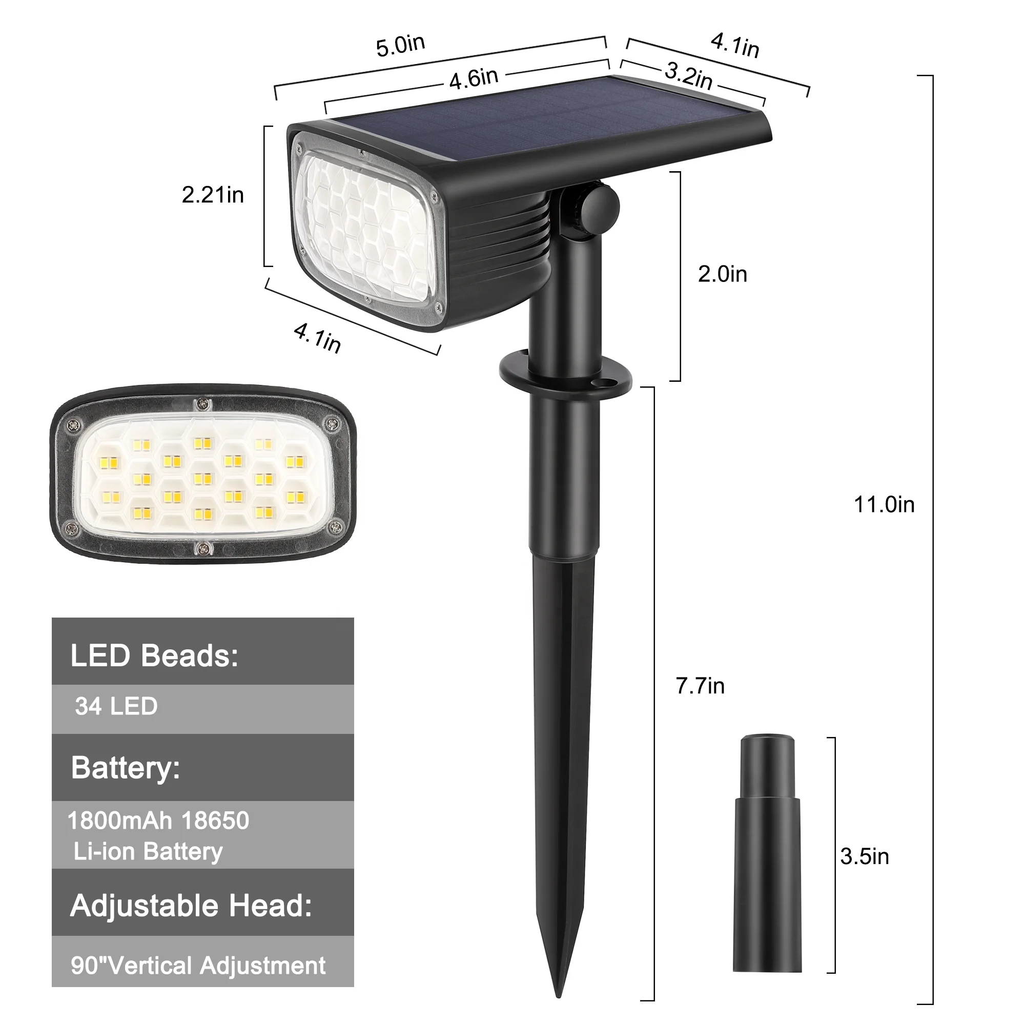 2 Pack Solar Landscape Spotlights, Solar Spotlights Outdoor IP67 Waterproof Outdoor Solar Powered Security Wall Light for Yard