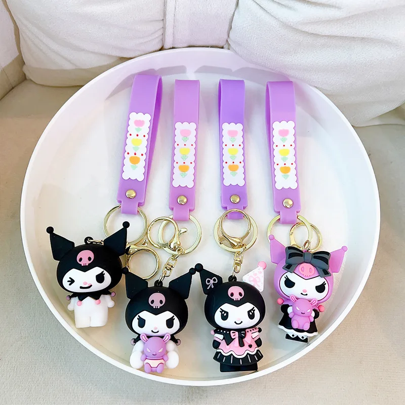 Wholesale Sanrio Kuromi Melody Cinnamoroll keychains Cute 3D Sakura Kuromi keychains keyrings for gifts