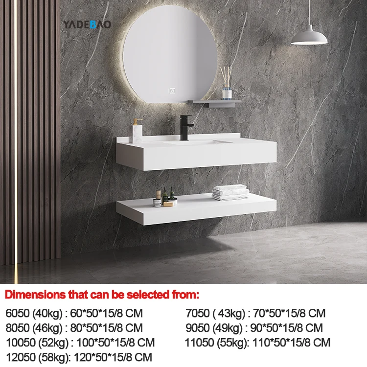 Europe 2 Layer Slate Rock Wall Mounted Lavabo Solid Surface Wash Basin Artificial Stone Bathroom Sink With LED Mirrored Cabinets