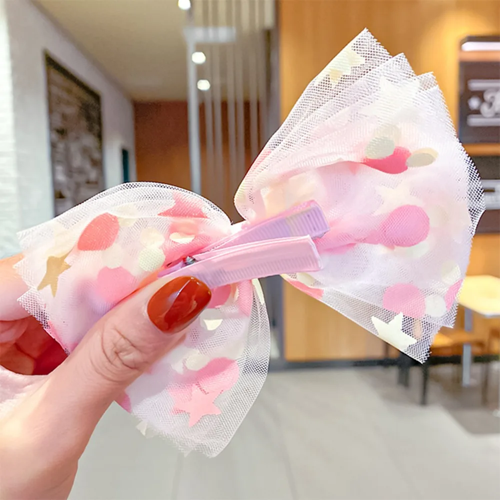 Spring Summer New Girls Cute Print Chiffon Big Bow Crown Hairpins Sweet Headband Hair Clips Barrettes Fashion Hair Accessories