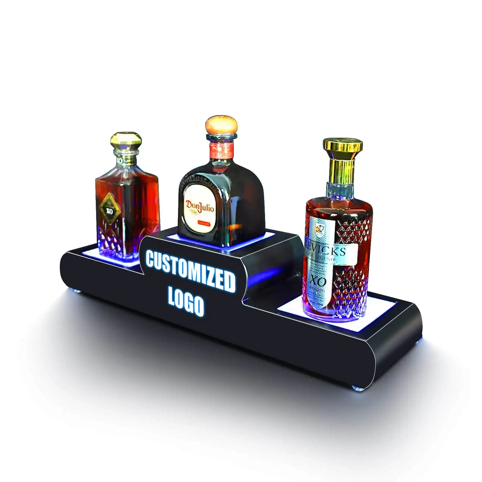 Custom LED 3-Bottle Wine Champagne Display Stand Donjulio 1942 bottle presenter glorifier for KTVs Lounges Nightclubs