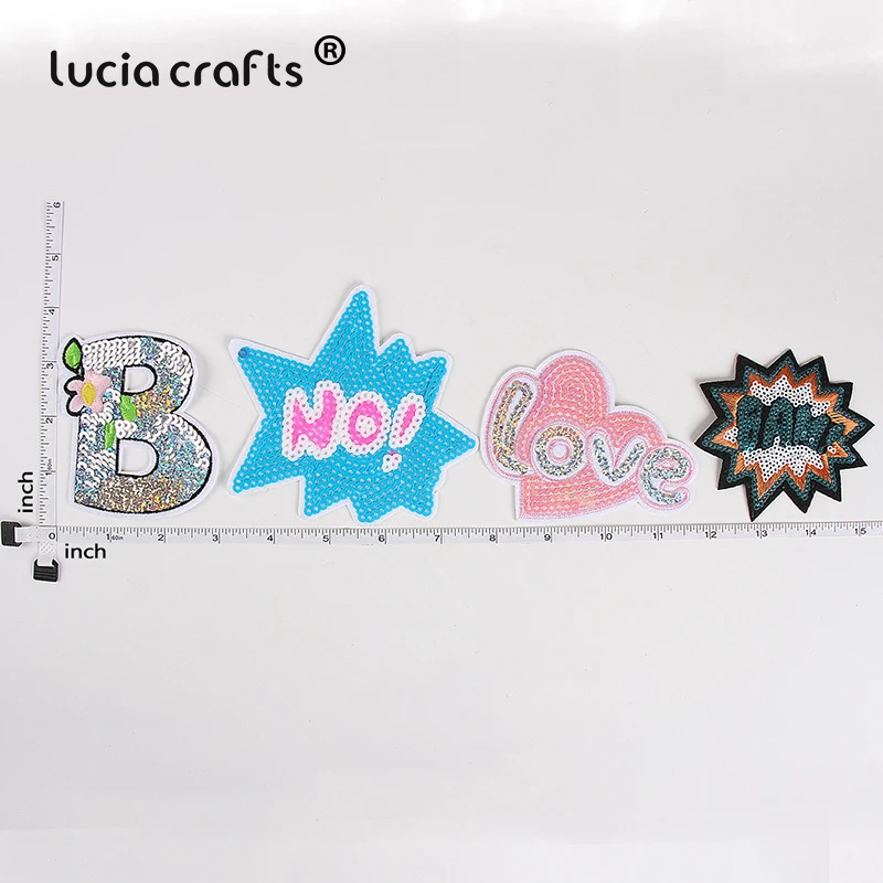 Random Mixed Letter Love Shiny Sequin Patches Iron On Patches Badge Clothes Backpack DIY Stripe Applique Crafts L0417