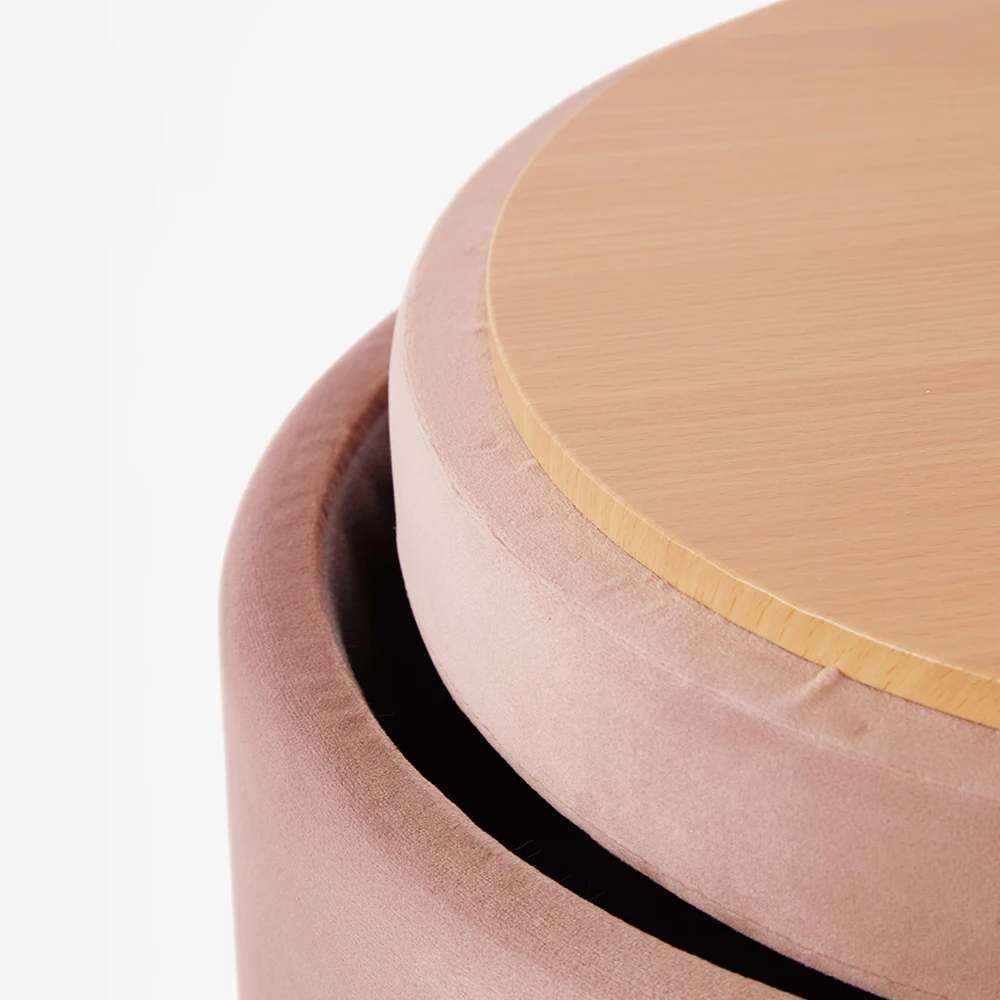 
Moodern shoe shop round detailing velvet steel leg storage ottoman cube stool round pouf 