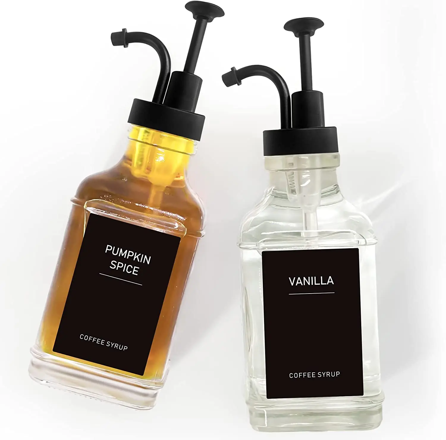 Wholesale Food Storage Coffee Syrup Dispenser Glass Bottle With Labels 2 Pack 16.9oz Square For Coffee Bar