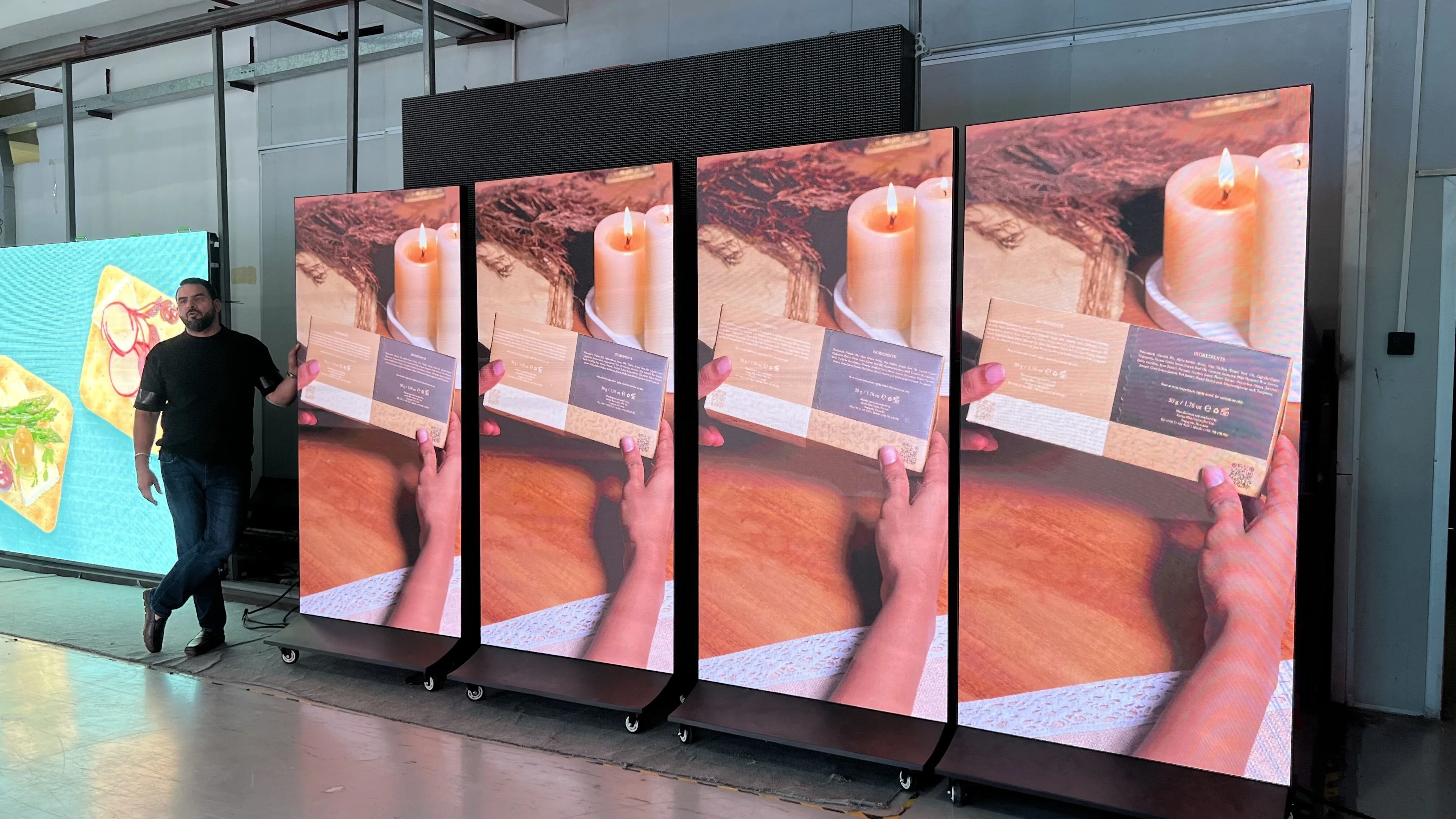 floor-standing movable rolling bracket available for both Iphone and Android system led poster display