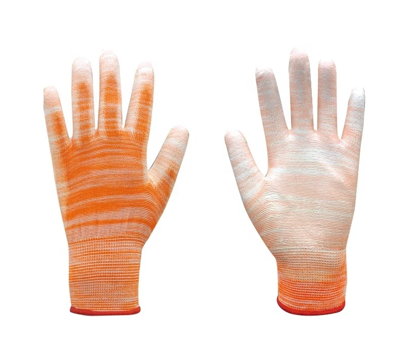 Factory PU Gloves color Polyester Liner Palm Dipped Pu Palm Coated Protective Gloves