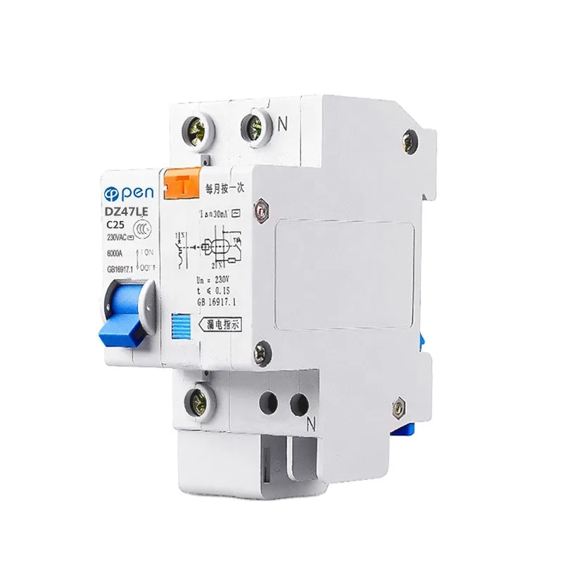 Open Electric 1P+N earth leakage circtuit breaker elcb RCCB RCD RCBO 6a 10a 16a 20a 25a AC type residual current device