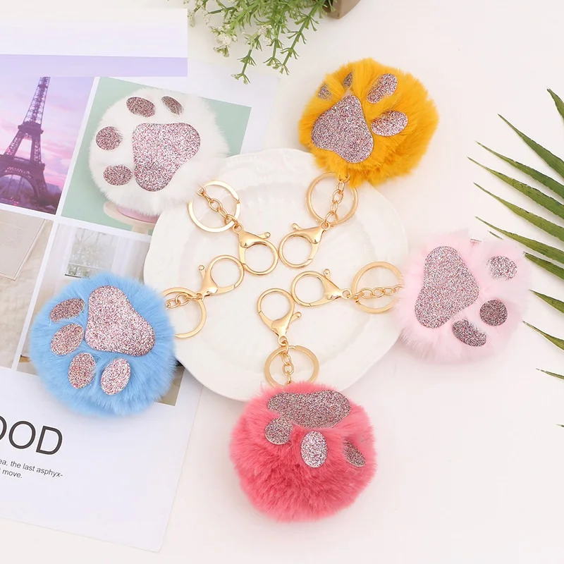 Милая кошачья лапа брелок модный плюшевый меховой шарик Мягкая игрушка собака следы сумка кулон