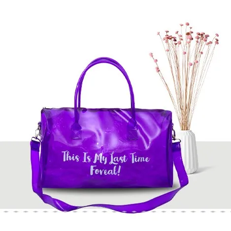 Trending Custom Waterproof Holographic Glittering  Transparent Clear Sublimation Printed Pvc  Large Beach Travel Duffel Bag