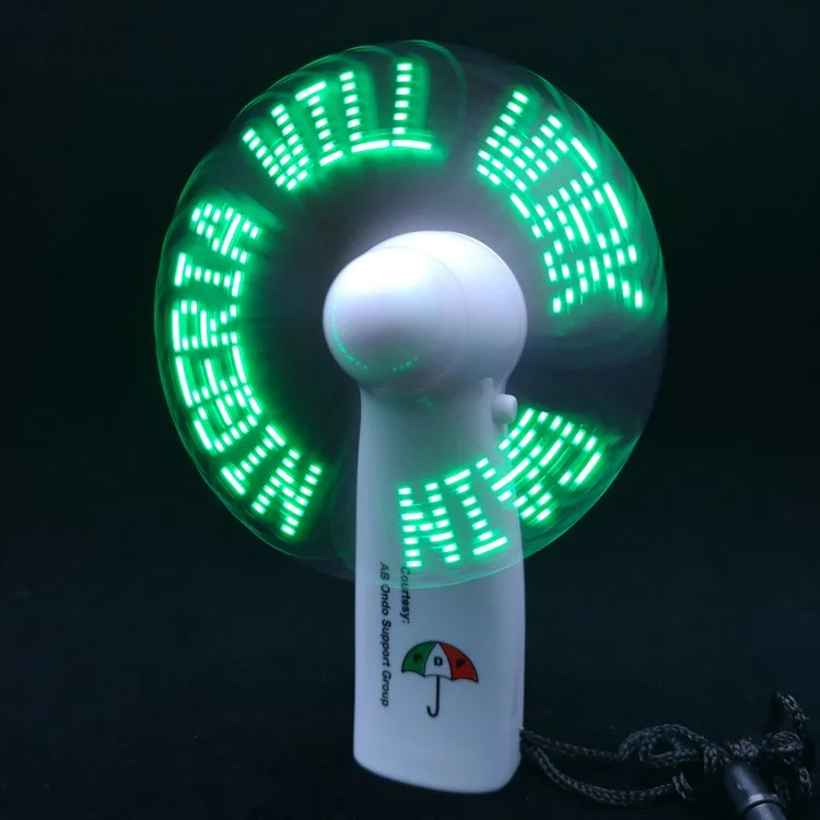 Advertising Promotion Gifts Handheld Portable Fan with LED Logo Cooling Patriotic Light up Mini LED Message Fan