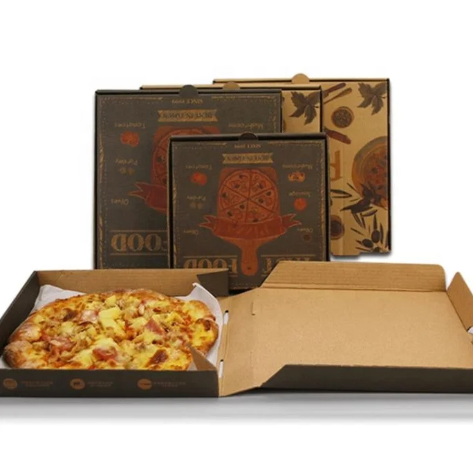 Wholesale Cheap Pizza Box Custom Pizza Packing Box Printed Logo Portable Reusable Corrugated Delivery Pizza Karton Free Sample
