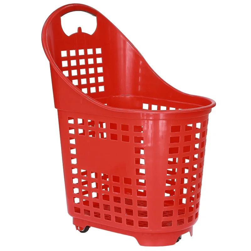 Large capacity 80L plastic shopping basket trolley rolling basket cart