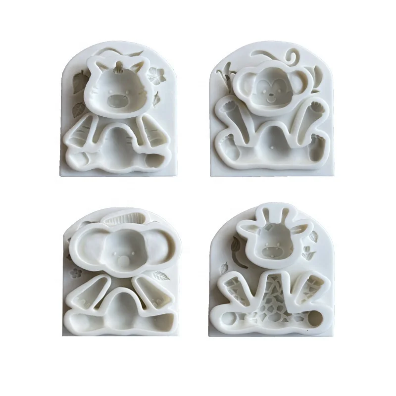 Custom Cartoon Silicone Mold Baked Lion Giraffe Elephant Bear Monkey Chocolate Fondant Molds Cake Decoration Tools Resin Molds
