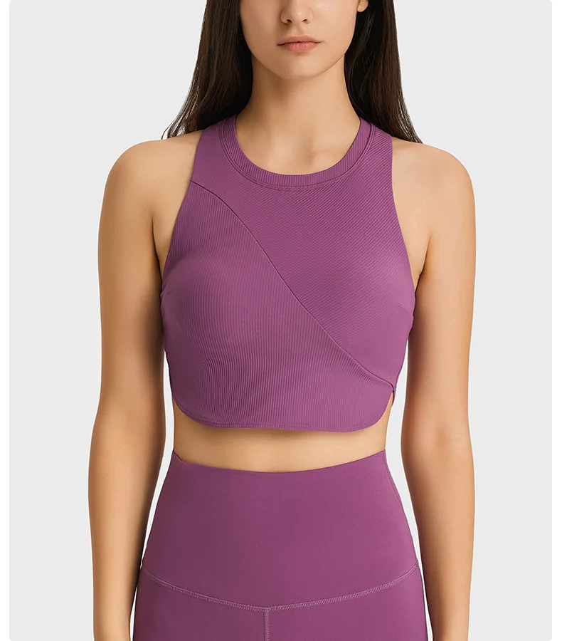 Ribbed High-Collared Camisole Bustier Top Fitness Tank Top Women Support Yoga Bra