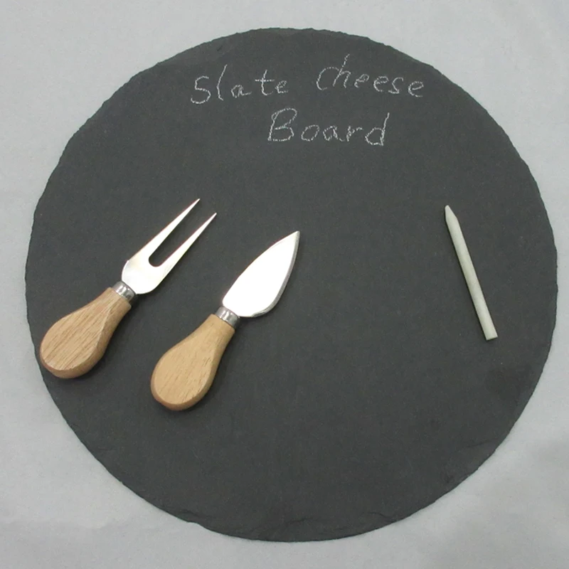 High Quality Round Shape Plate Serving Large Tray/slate With Copper Handle Hot Sell And Wholesale Alibaba Stone Slate Dish Tray