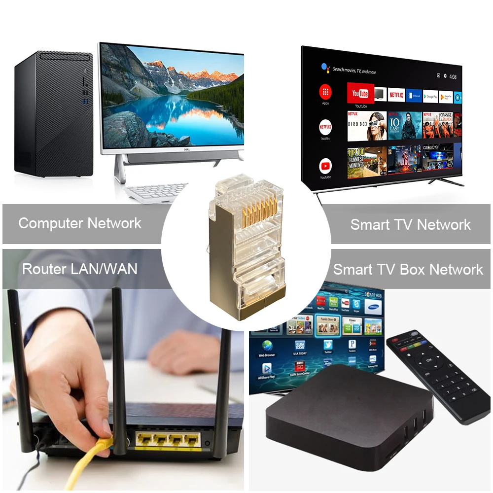 Rj45 разъем проходит через мини-разъем Cat6 Cat5 металлический 8 Pin Ethernet с кристаллической головкой