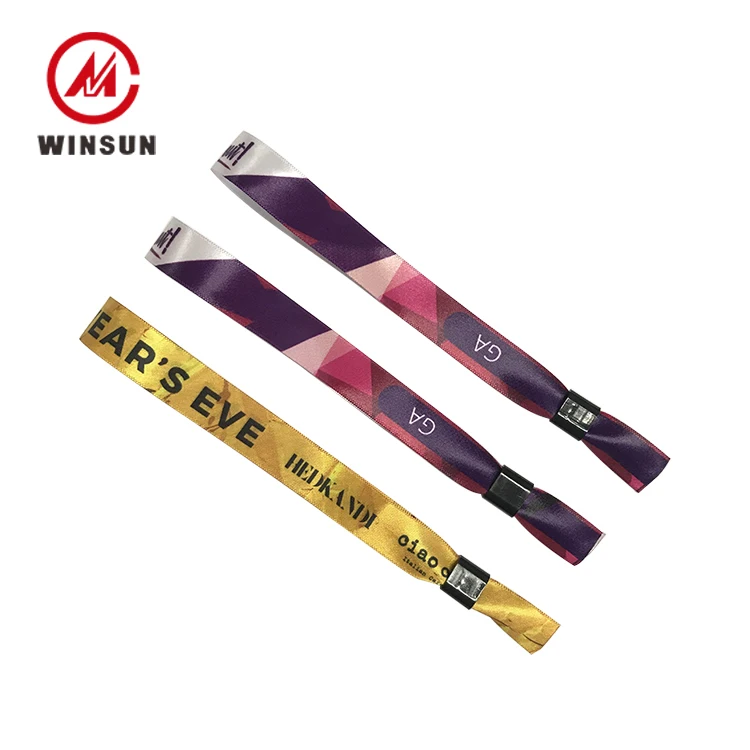 
Plastic Closure Polyester Textile Cloth Wristband, Custom Fabric Woven Hand Band, Full Color Satin Active Wristband 