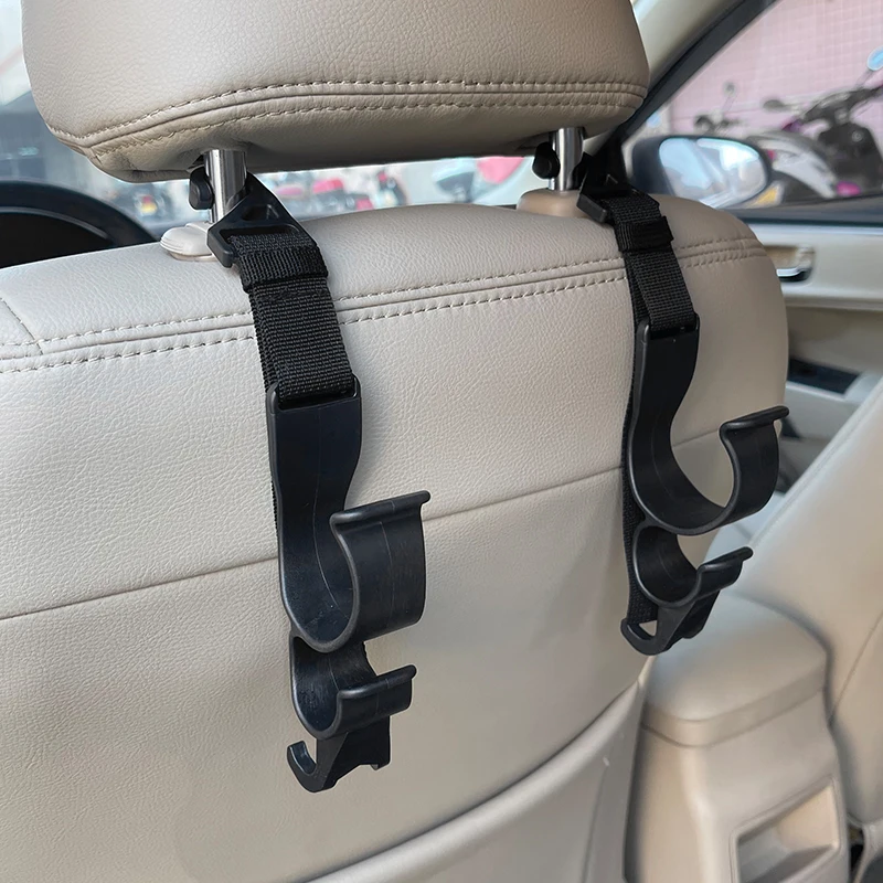 Adjustable Car Back Seat Hooks - Headrest Hanging Hooks for Clothes and Organizing - Hidden Storage Solution for Cars