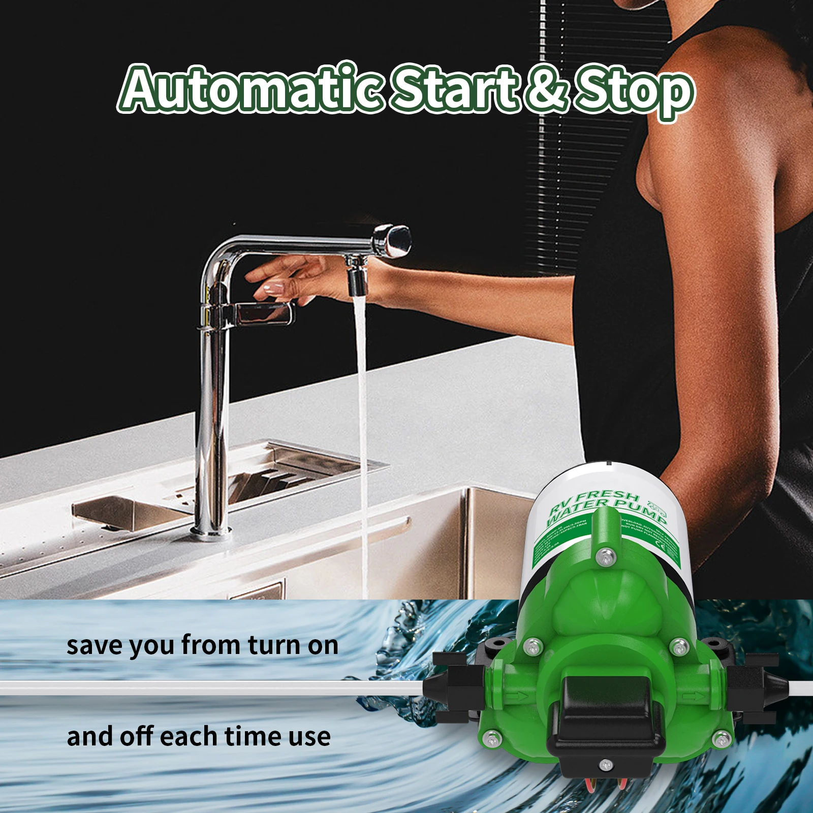 RVGUARD Fresh Water Pump, 12V DC Self Priming Diaphragm Water Pump, 3.5 GPM with Strainer Filter And Adapters