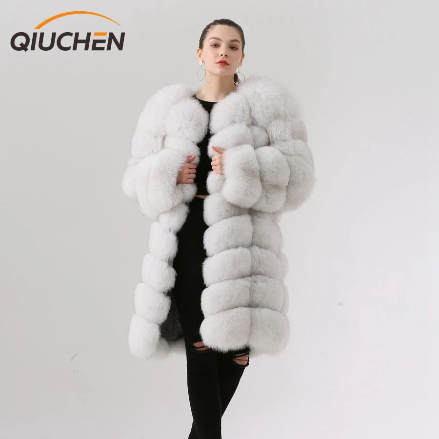 QIUCHEN- QC1885 NEW arrival high quality real fox fur coat jacket 90cm long women winter warm coat