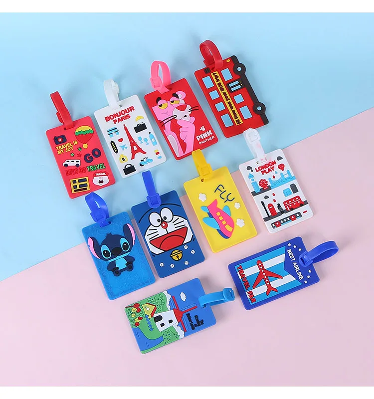 Cute Cartoon Silicone Suitcase Luggage Tag with Name ID Card and Adjustable Loop Luggage Label