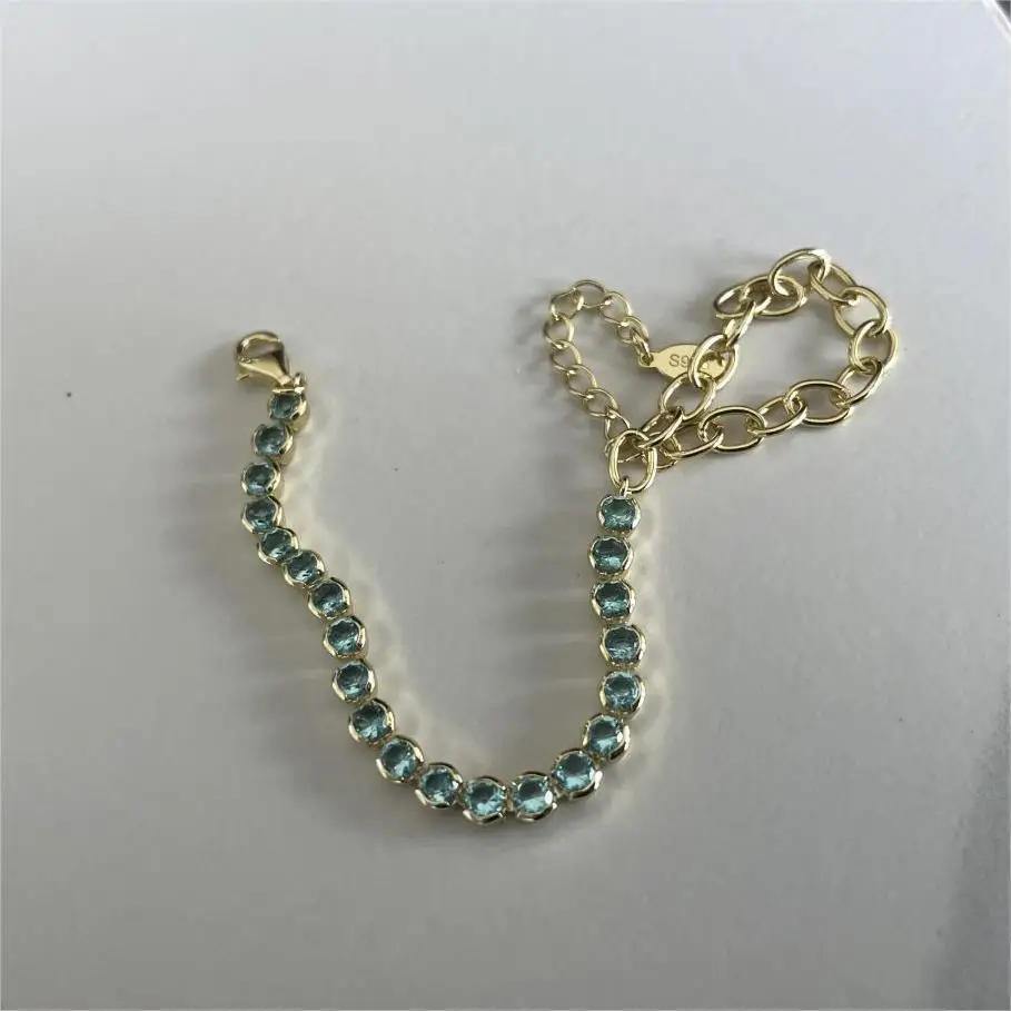 Carline Fashion Bracelets 925 Silver Aquamarine Zircon 18k Gold Plated Bracelets Women Luxury Jewelry
