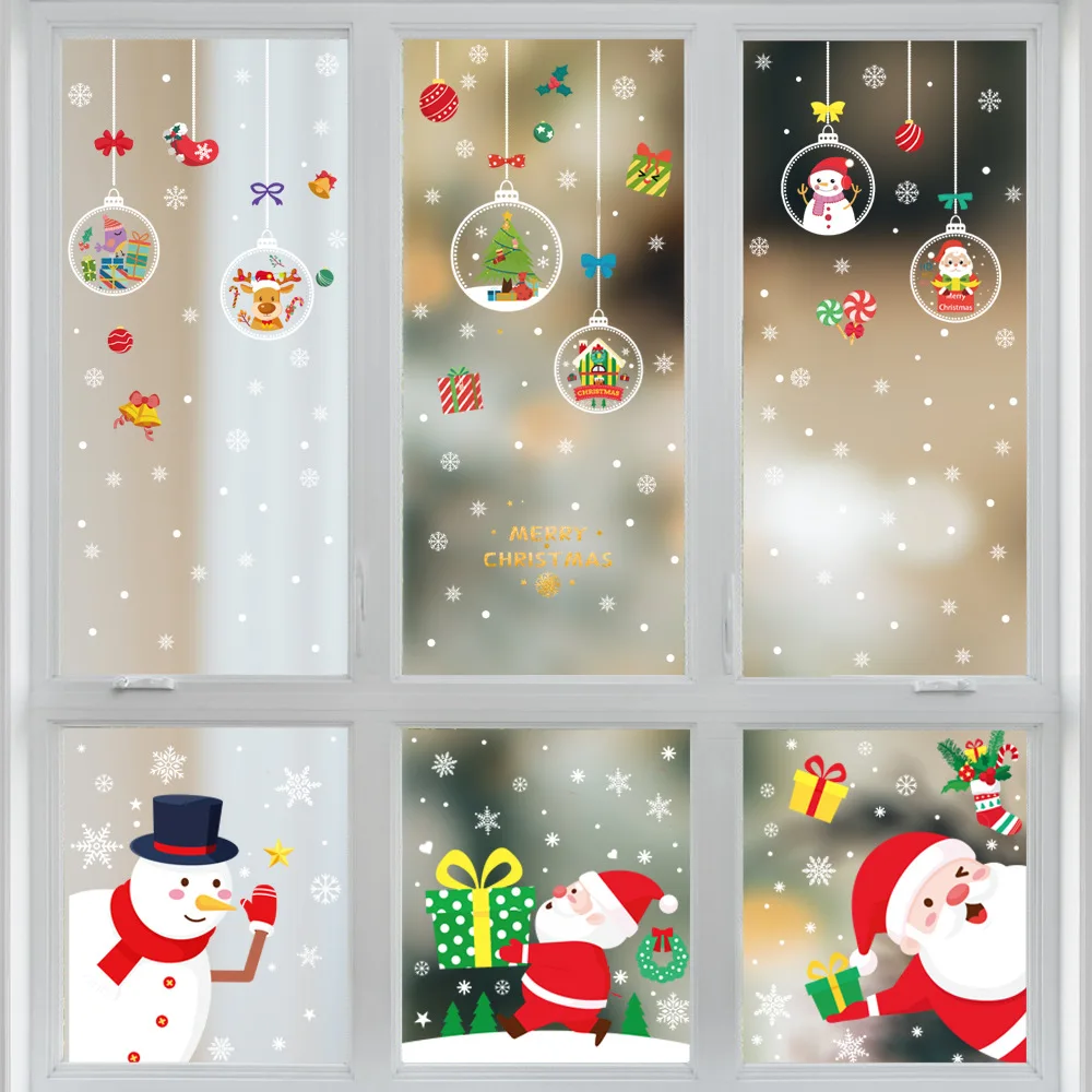 Christmas Window Stickers Custom Double Side Static Santa Claus Deer Snowflakes New Year Decor Christmas Sticker Sheet