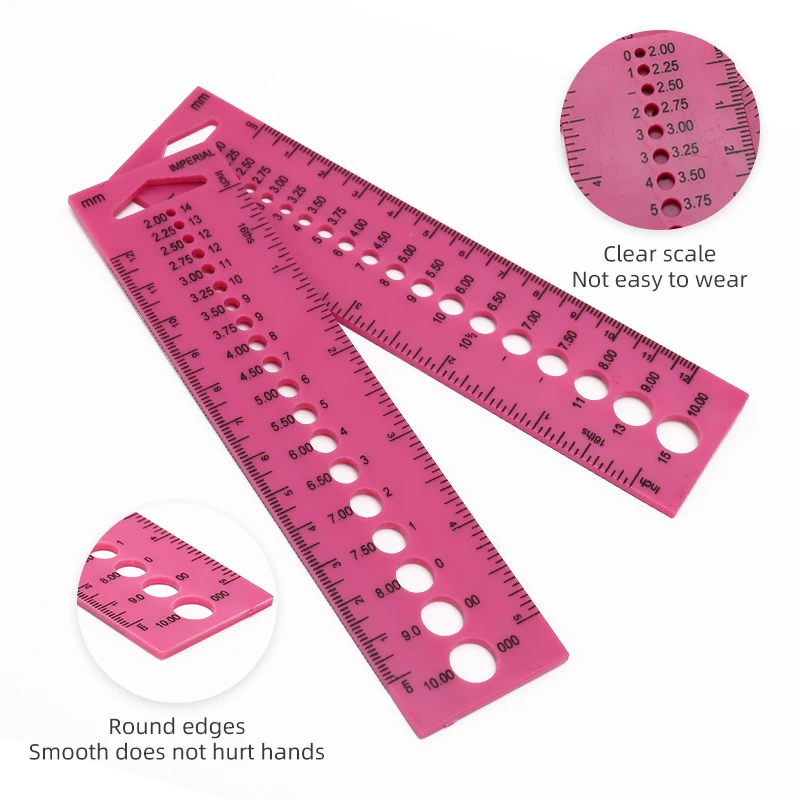 JP ABS Pink Ruler Shape Knitting Measure Tools Accessories Inch Sewing Ruler Tool Knitting Needle Gauge