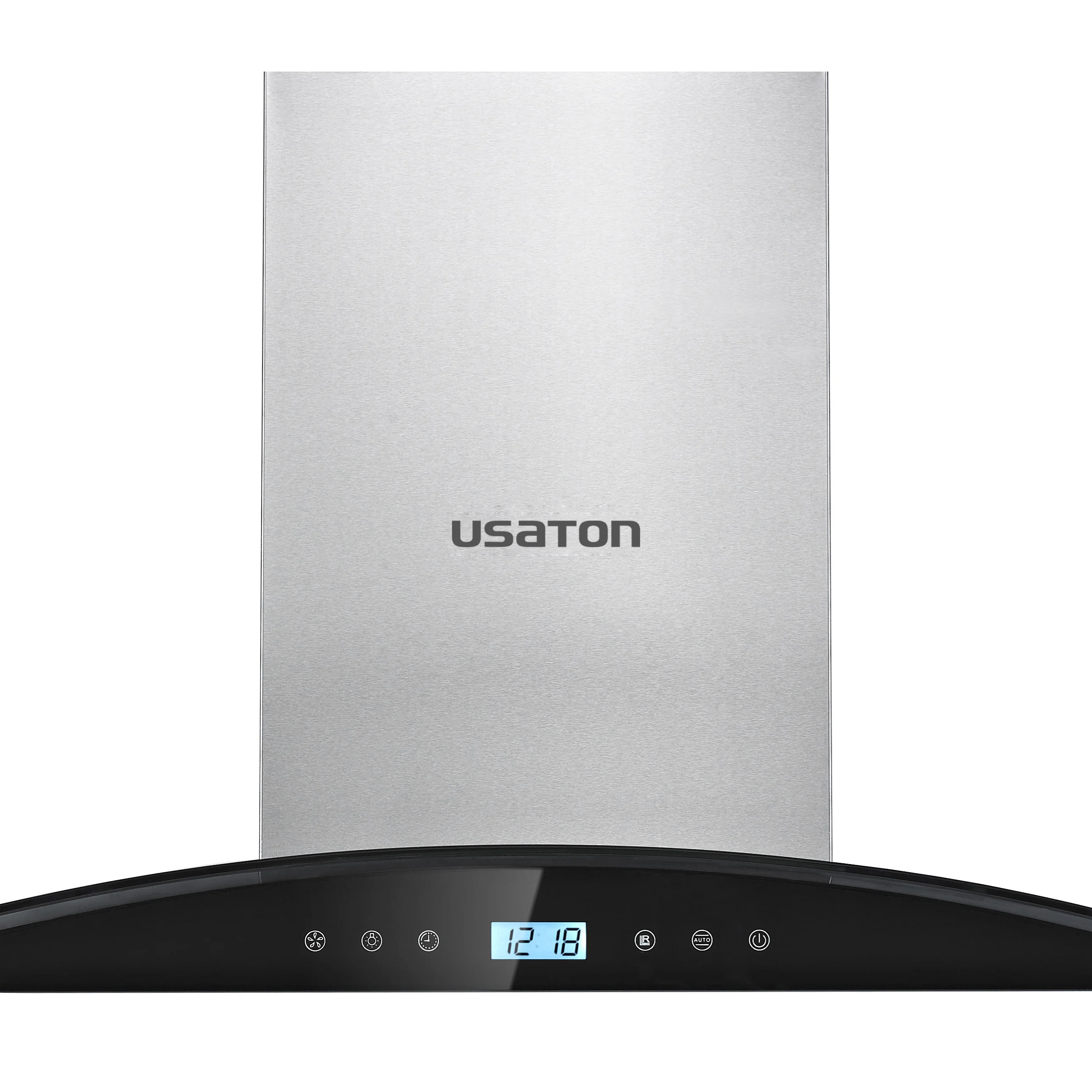 Modern high efficiency unique design kitchen chimney exhaust hood island curve glass restaurant kitchen smart range hood