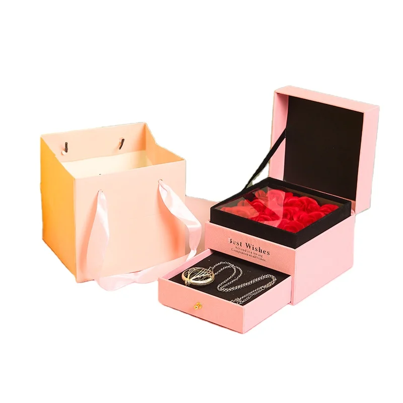 Hot selling velvet flowers round packaging box custom made suede rose box gift boxes