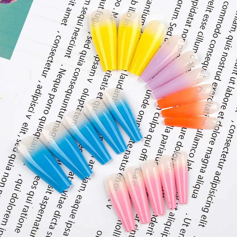
20pcs/bag Gradient Jelly Nail Tips Press on DIY Nails Kit Full Cover Long Nail Tips Coffin 