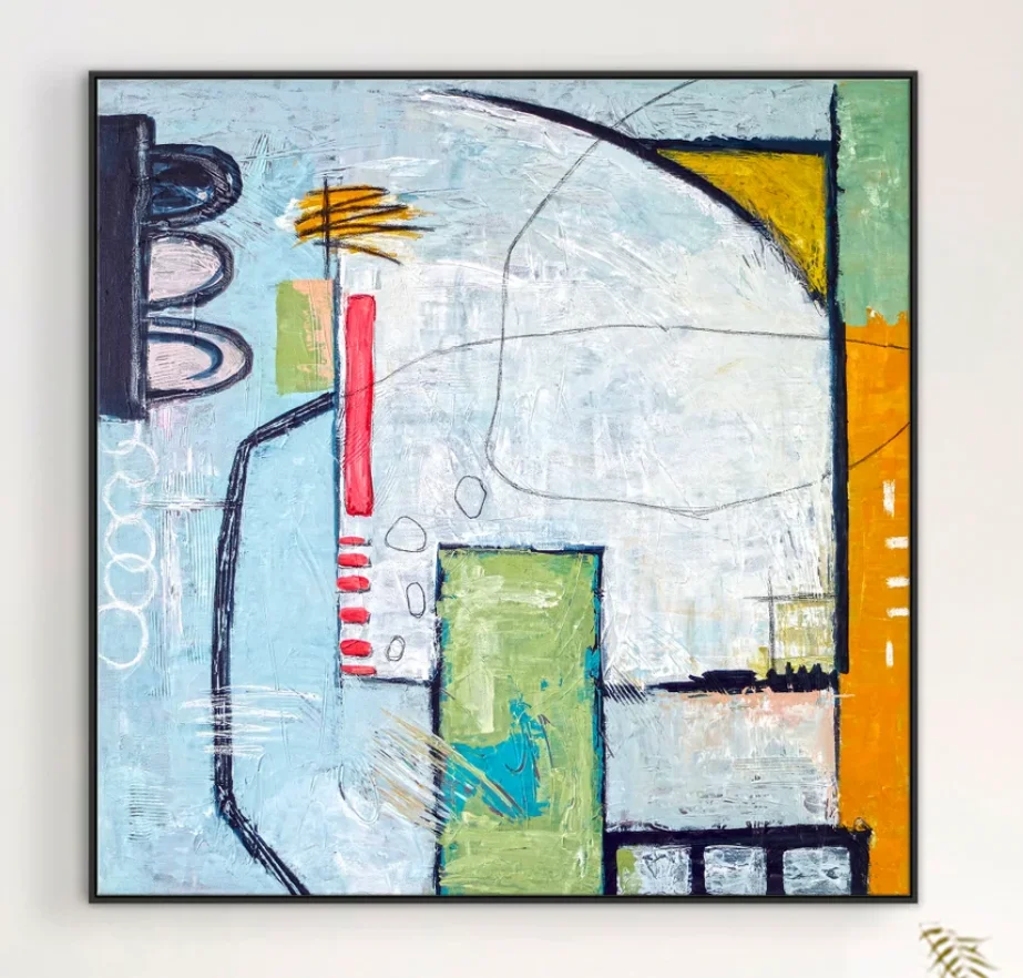 Custom Made Large Framed High Quality Abstract Wall Art Modern Minimalist Acrylic Painting for Home Living Room Decor