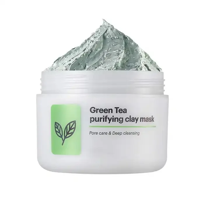 Private Label Masks Face Skin Care Purifying Matcha Green Tea Clay Mask With Brush