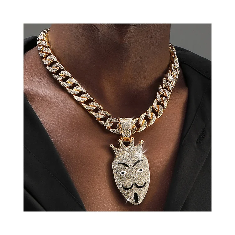 Luxury Design Hip Hop Bling Rhinestone Fashion Mustache Men Pendant Chain Necklace For Men