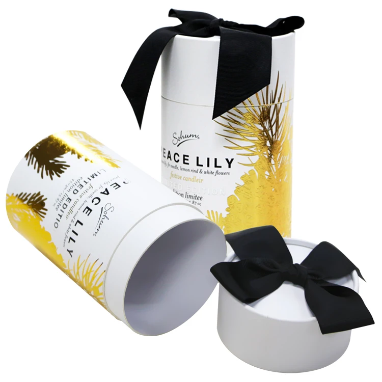Custom Colour Ribbon Cover Paper Tube Container Round Packaging Paper Cylinder Cosmetics Paper Boxes
