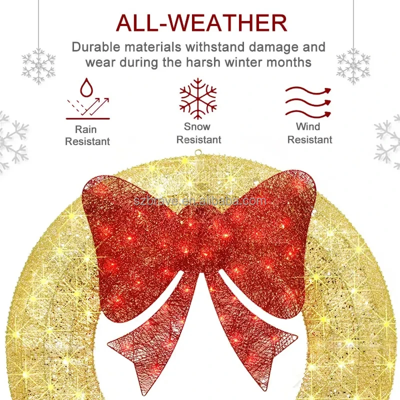 2024 New Arrival 48 Inch Pre-Lit Outdoor Christmas Door Wreath Decoration Artificial Hanging Garland with Light  for Front Door