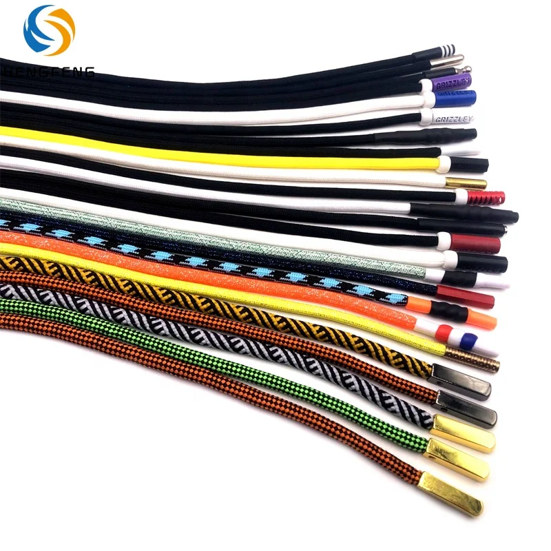 Custom polyester nylon cotton flat round drawstring with LOGO with plastic metal end