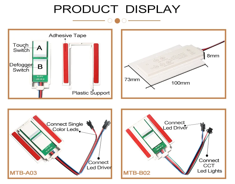 DC 12V 5A 60W LED Touch Dimmer Bathroom Mirror Touch Sensing Switch for Mirror with Variable Dimmer Anti-Fog