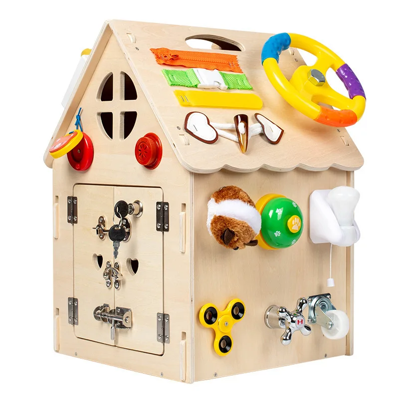 Factory price Blue Busy House Busy Board Wooden Montessori