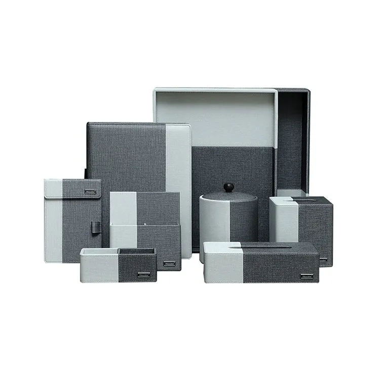 MAVOBO Cheap Custom Restaurant Hotel Room Amenities Set Bathroom Leather Accessories Tray Hotel Supplies Set for Hotel