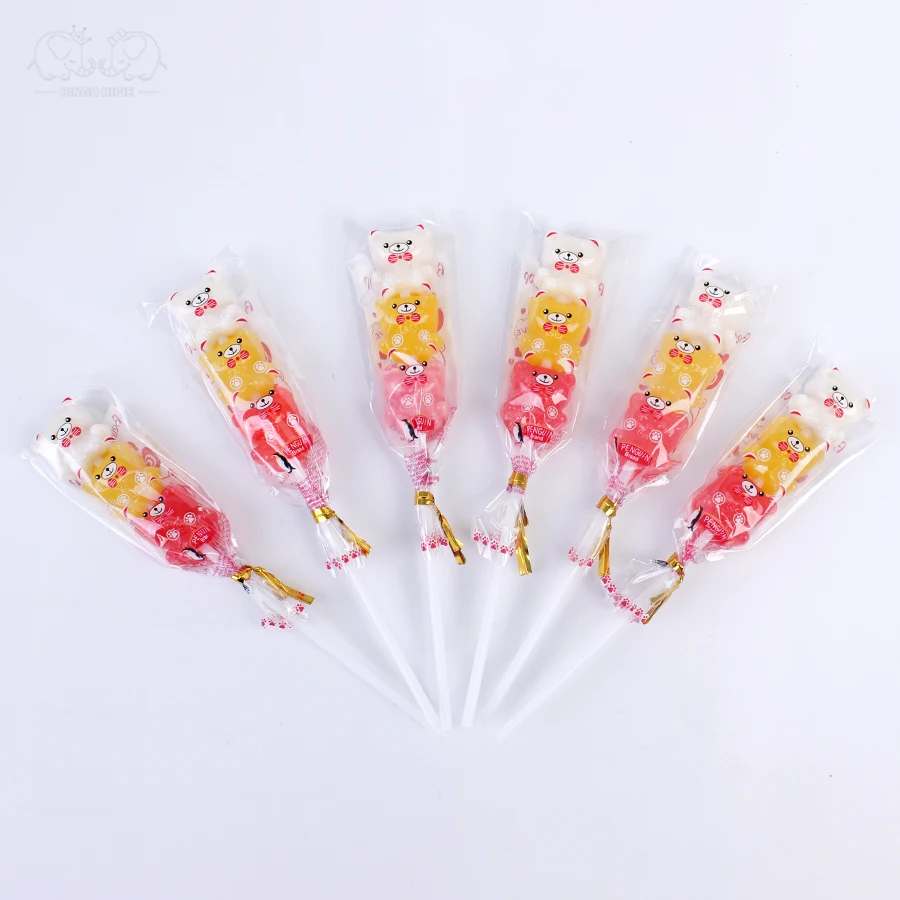 Confectionery Natural Tasty Delicious Bear Shape Fruity Lollipop Fruit Candy Flavors