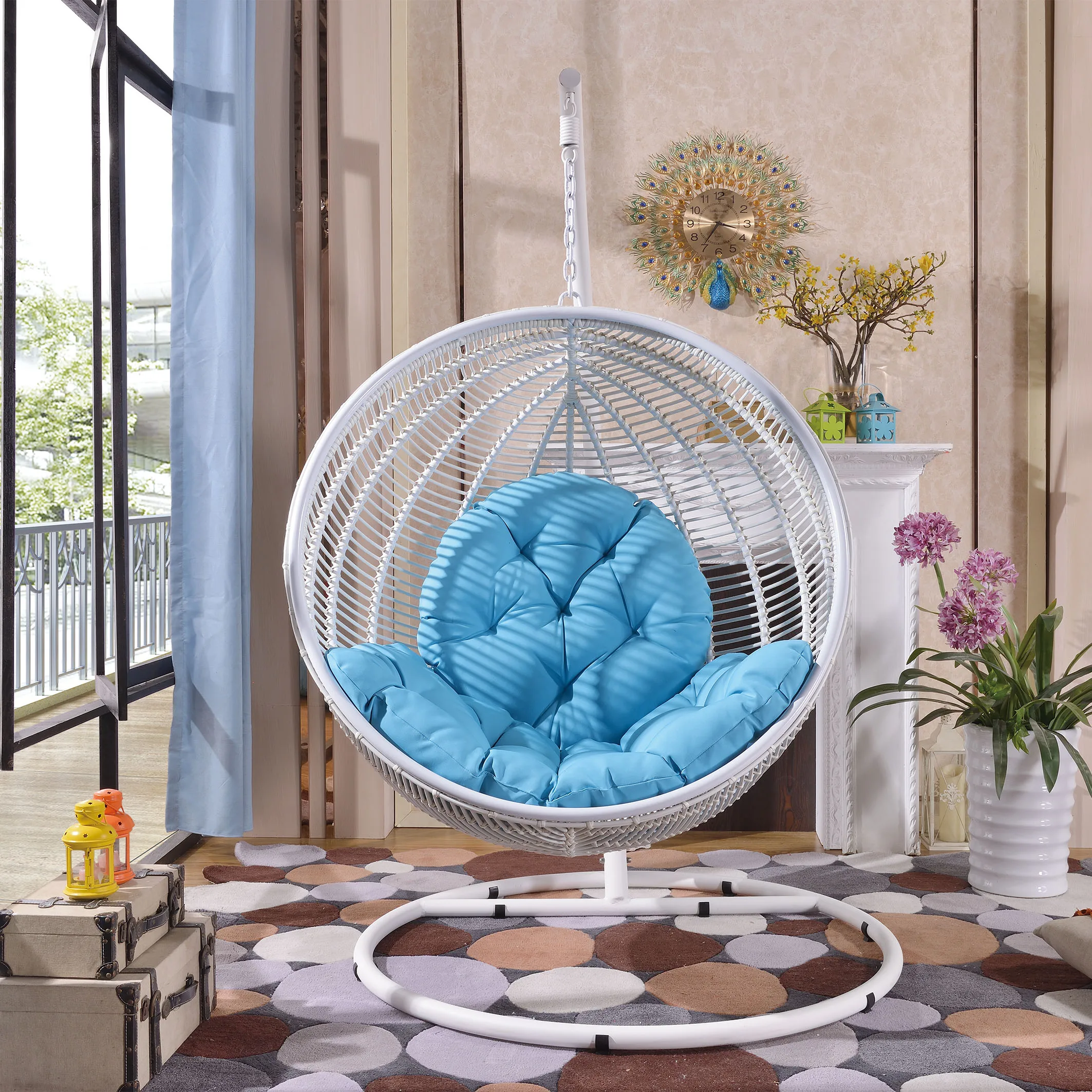 JIAHE outdoor thicken egg garden swing hanging basket chair with soft cushion