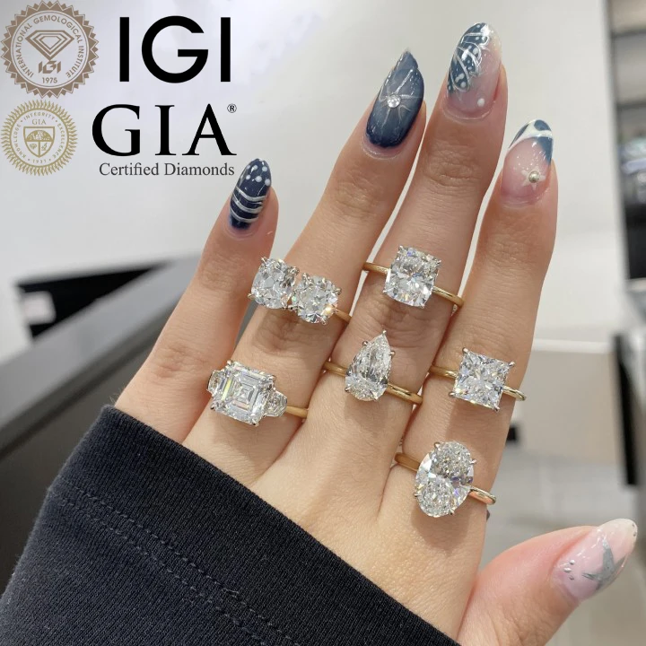 Custom VVS IGI GIA Certified HPHT CVD 2CT 4CT Lab Grown Diamond Emerald 10K 14K Gold Fine Jewelry Engagement Oval Ring For Women